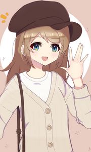 Preview wallpaper girl, smile, gesture, beret, anime, art
