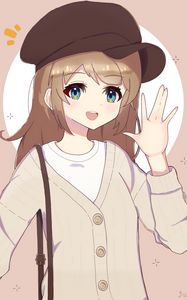 Preview wallpaper girl, smile, gesture, beret, anime, art