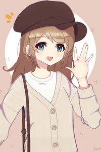 Preview wallpaper girl, smile, gesture, beret, anime, art