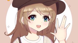 Preview wallpaper girl, smile, gesture, beret, anime, art