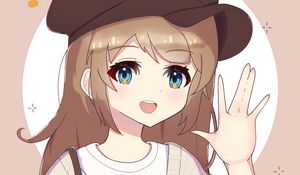 Preview wallpaper girl, smile, gesture, beret, anime, art
