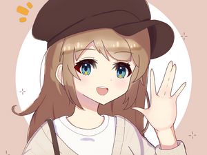 Preview wallpaper girl, smile, gesture, beret, anime, art