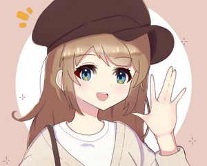 Preview wallpaper girl, smile, gesture, beret, anime, art