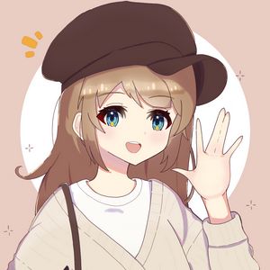 Preview wallpaper girl, smile, gesture, beret, anime, art