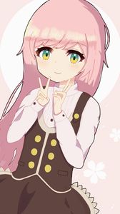 Preview wallpaper girl, smile, gesture, anime, art, pink