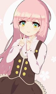 Preview wallpaper girl, smile, gesture, anime, art, pink