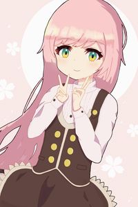 Preview wallpaper girl, smile, gesture, anime, art, pink