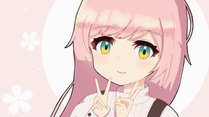 Preview wallpaper girl, smile, gesture, anime, art, pink