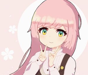 Preview wallpaper girl, smile, gesture, anime, art, pink