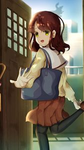 Preview wallpaper girl, smile, gesture, schoolgirl, anime