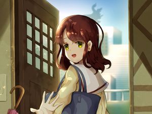 Preview wallpaper girl, smile, gesture, schoolgirl, anime