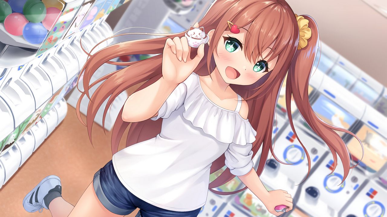 Wallpaper girl, smile, gesture, toy, anime