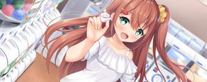 Preview wallpaper girl, smile, gesture, toy, anime