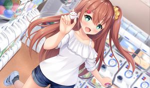 Preview wallpaper girl, smile, gesture, toy, anime