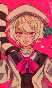 Preview wallpaper girl, smile, gesture, anime, pink