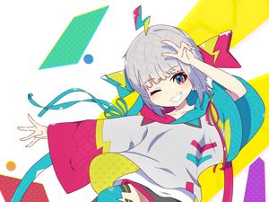 Preview wallpaper girl, smile, gesture, anime, bright