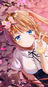 Preview wallpaper girl, smile, gesture, sakura, anime, art