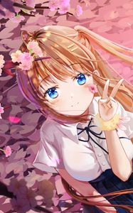 Preview wallpaper girl, smile, gesture, sakura, anime, art