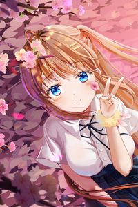 Preview wallpaper girl, smile, gesture, sakura, anime, art