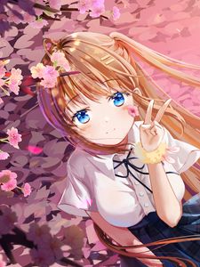 Preview wallpaper girl, smile, gesture, sakura, anime, art