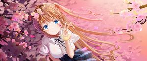 Preview wallpaper girl, smile, gesture, sakura, anime, art