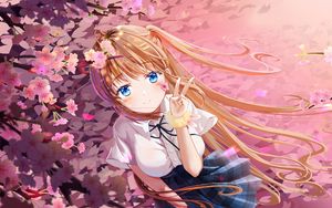 Preview wallpaper girl, smile, gesture, sakura, anime, art