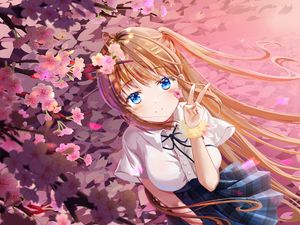 Preview wallpaper girl, smile, gesture, sakura, anime, art