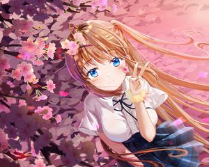 Preview wallpaper girl, smile, gesture, sakura, anime, art