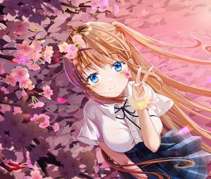 Preview wallpaper girl, smile, gesture, sakura, anime, art