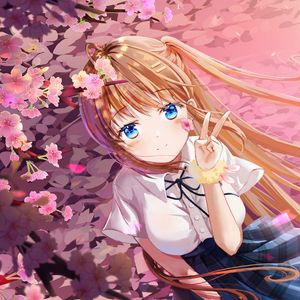 Preview wallpaper girl, smile, gesture, sakura, anime, art