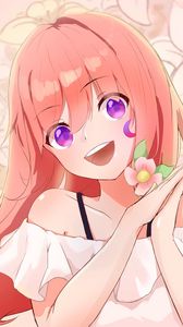 Preview wallpaper girl, smile, gesture, flower, anime, art