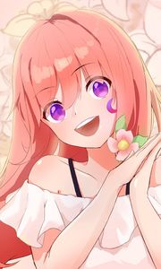 Preview wallpaper girl, smile, gesture, flower, anime, art