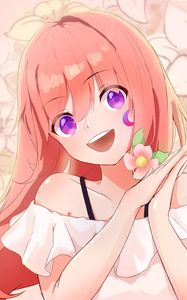 Preview wallpaper girl, smile, gesture, flower, anime, art