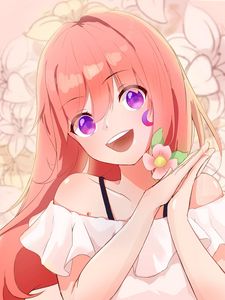 Preview wallpaper girl, smile, gesture, flower, anime, art