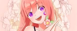 Preview wallpaper girl, smile, gesture, flower, anime, art