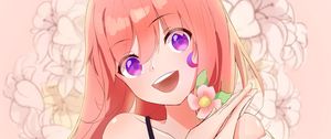 Preview wallpaper girl, smile, gesture, flower, anime, art