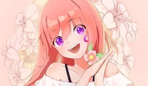 Preview wallpaper girl, smile, gesture, flower, anime, art