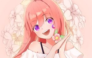 Preview wallpaper girl, smile, gesture, flower, anime, art