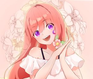 Preview wallpaper girl, smile, gesture, flower, anime, art