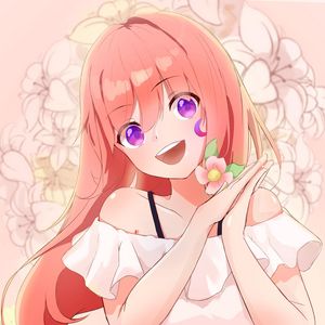 Preview wallpaper girl, smile, gesture, flower, anime, art