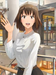Preview wallpaper girl, smile, gesture, shirt, anime