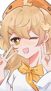 Preview wallpaper girl, smile, gesture, anime, art, yellow