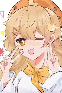 Preview wallpaper girl, smile, gesture, anime, art, yellow