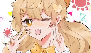 Preview wallpaper girl, smile, gesture, anime, art, yellow