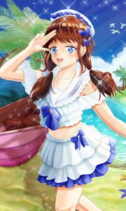 Preview wallpaper girl, smile, gesture, sailor suit, anime, summer