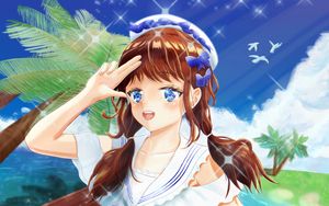 Preview wallpaper girl, smile, gesture, sailor suit, anime, summer