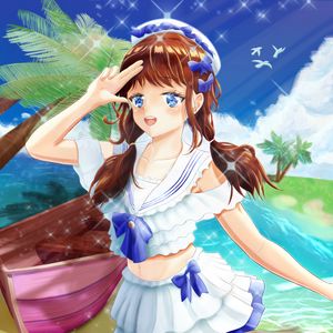 Preview wallpaper girl, smile, gesture, sailor suit, anime, summer