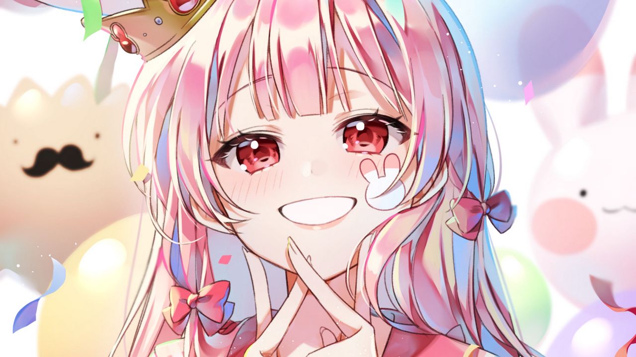 Wallpaper girl, smile, gesture, crown, princess, anime