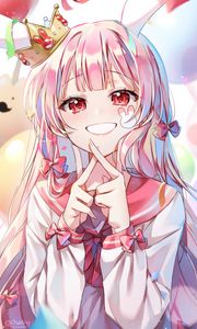 Preview wallpaper girl, smile, gesture, crown, princess, anime