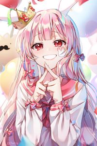 Preview wallpaper girl, smile, gesture, crown, princess, anime